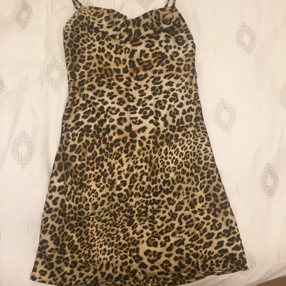 Revolve J.O.A Cowl Neck Slip Dress Leopard Print